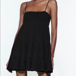 NWT Zara Black Crinkle Mini Dress